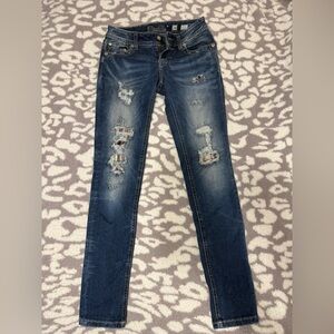 Miss Me Skinny Jeans | Size 26 | Buckle | Distressed + Embellished